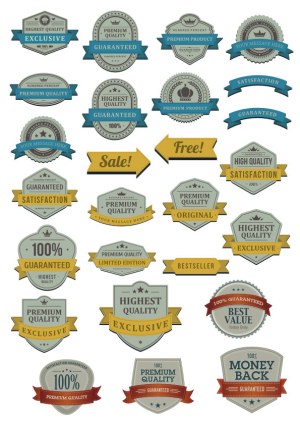 Set of Quality and Guarantee Vintage Style Badges and Labels Free Vector