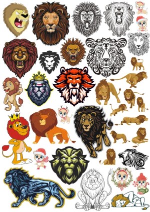 Collection of Lion Illustrations and Lion Head Designs Free Vector