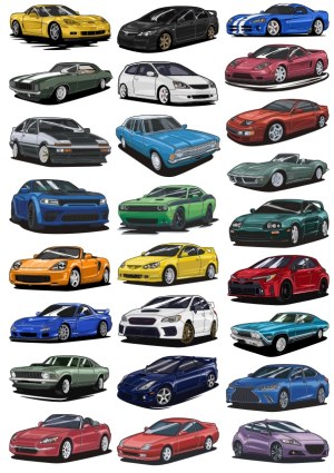 Collection of Detailed Vector Sports Cars and Classic Cars Illustrations Free Vector