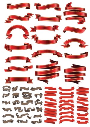 Set of Red Decorative Ribbons and Banners with Gold Edges Free Vector