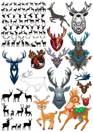 Collection of Deer and Reindeer Vector Silhouettes and Decorative Illustrations Free Vector