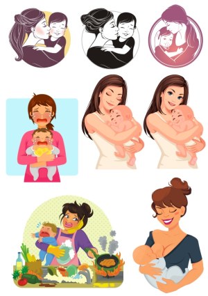 Mother and Baby Care Illustrations Set Free Vector