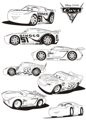 Black and White Vector Illustrations of Cars Characters from Disney Pixar Free Vector