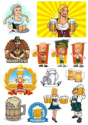 Oktoberfest Beer Festival Characters and Icons Collection Free Vector