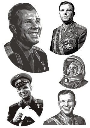 Vector Portraits of Soviet Cosmonaut in Various Attires Free Vector