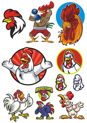 Collection of Cartoon Rooster and Chicken Mascot Vectors Free Vector