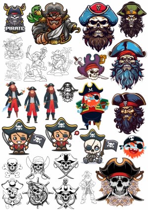 Collection of Pirate Characters and Skull Emblems Vector Set Free Vector