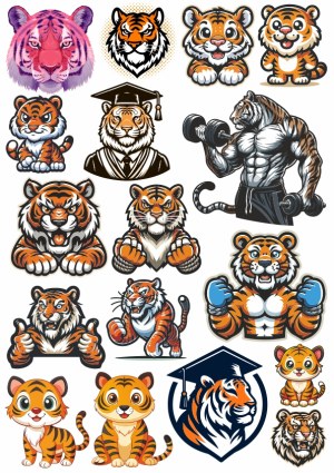 Tiger Mascot and Cartoon Vector Collection Free Vector