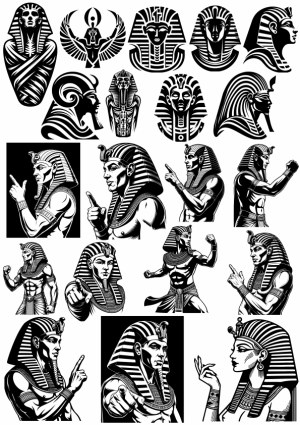 Ancient Egyptian Pharaohs and Symbols Detailed Vector Illustrations Free Vector