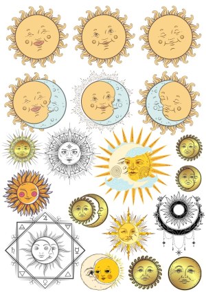 Vintage and Artistic Sun and Moon Illustrations Set Free Vector