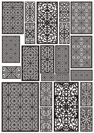 Set of Ornate Black Decorative Panels with Scrollwork Patterns Free Vector