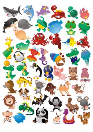 Colorful Cartoon Animal and Sea Creature Vector Collection Free Vector