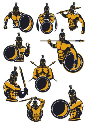 Set of Spartan Warrior Vector Icons with Shield and Sword Free Vector