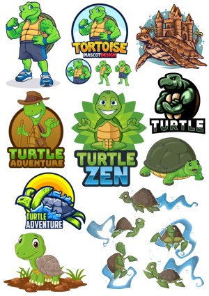 Turtle and Tortoise Cartoon Mascot and Adventure Vector Collection Free Vector