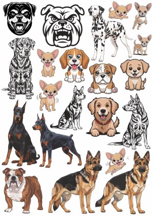 Collection of Various Dog Breeds Vector Illustrations Free Vector