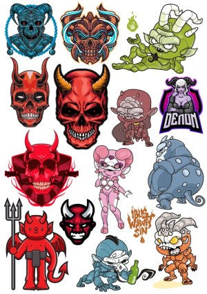 Set of Devil, Demon, and Monster Vector Illustrations Free Vector