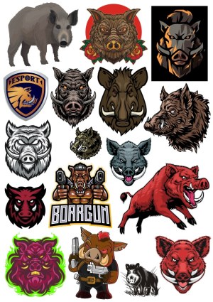Collection of Wild Boar and Warthog Vector Illustrations and Mascots Free Vector