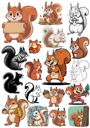 Diverse Collection of Cartoon and Sketch Squirrel Illustrations Free Vector