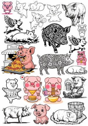 Collection of Cute and Artistic Pig Illustrations in Various Styles Free Vector