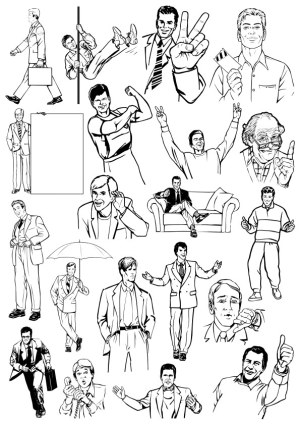 Collection of Black and White Businessman and Casual Male Poses Vector Set Free Vector