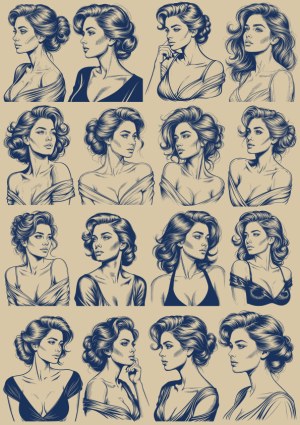 Elegant Women Portraits with Vintage Hairstyles Vector Set Free Vector