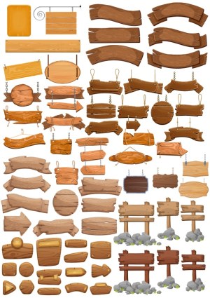 Large Collection of Wooden Signboards and Directional Signs Vector Free Vector