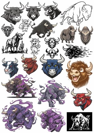 Diverse Bull and Bison Vector Illustrations and Mascot Designs Free Vector