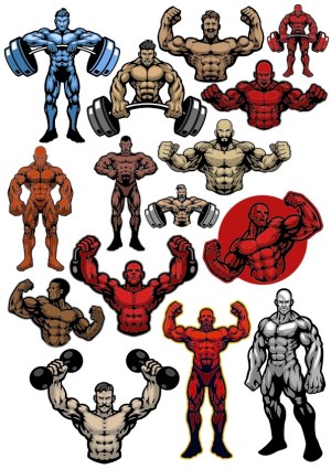 Set of Muscular Male Bodybuilder Vector Illustrations Free Vector
