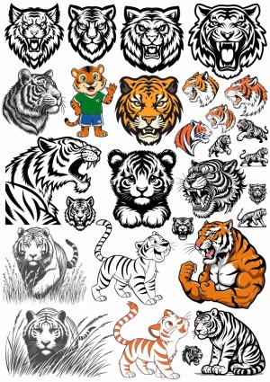 Collection of Tiger Vector Illustrations in Various Styles Free Vector