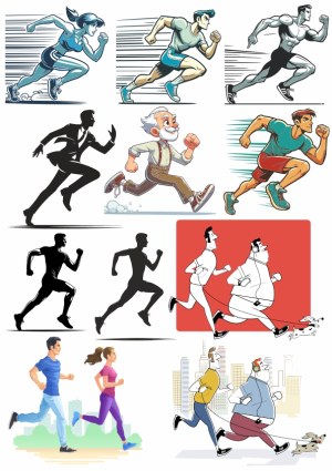 Diverse Runner Illustrations in Various Styles Free Vector