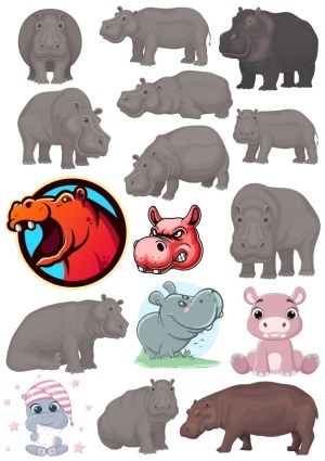 Collection of Hippo Vector Illustrations in Various Styles Free Vector