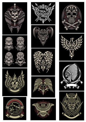 Gothic Skull and Winged Tattoo Vector Collection Free Vector
