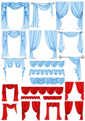 Collection of Blue and Red Curtain and Drapery Vectors Free Vector