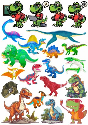 Colorful Cartoon Dinosaur and T-Rex Teacher Vector Collection Free Vector