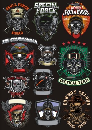 Skull Military and Tactical Force Emblems Collection Free Vector