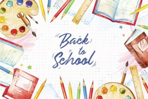 Back to School Watercolor Supplies Frame with Pencils and Paint Free Vector