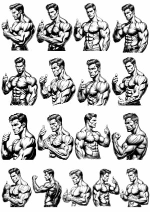 Set of Muscular Male Bodybuilder Thumbs Up Illustrations Free Vector