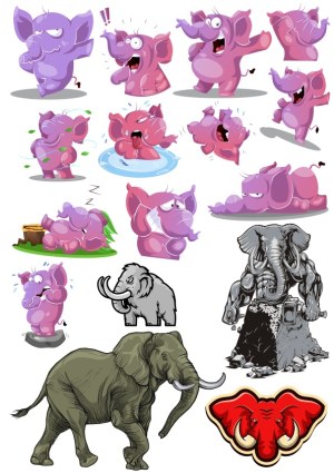 Cartoon and Realistic Elephant Vector Collection Free Vector