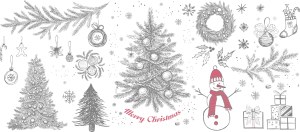 Hand Drawn Christmas Decorations and Snowman Vector Set Free Vector