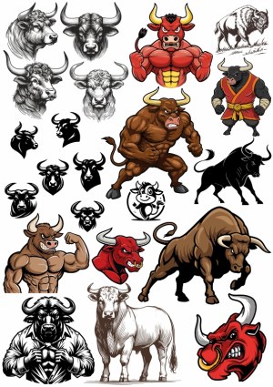 Collection of Bull and Buffalo Vector Illustrations and Logos Free Vector