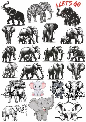 Collection of Elephant Illustrations and Cartoon Characters Free Vector