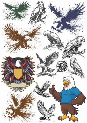 Eagle Vector Collection with Vintage, Splatter, and Mascot Designs Free Vector