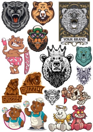Variety of Cartoon and Detailed Grizzly Bear Vector Illustrations Free Vector