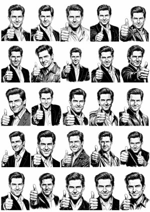 Handsome Man Giving Thumbs Up Illustrated Line Art Set Free Vector