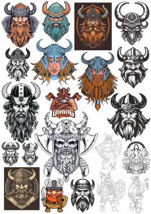 Viking Helmet and Warrior Head Illustrations Free Vector