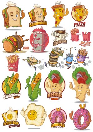 Funny Food Mascot Vector Characters Free Vector