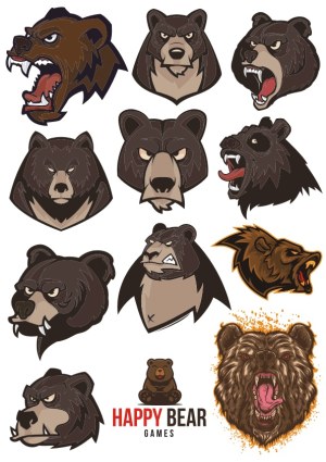 Fierce Bear Head Mascot Illustrations Collection Free Vector
