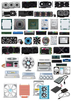 Detailed Vector Set of Computer Hardware Components Free Vector