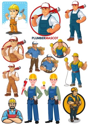 Construction and Plumbing Worker Mascot Vector Set Free Vector