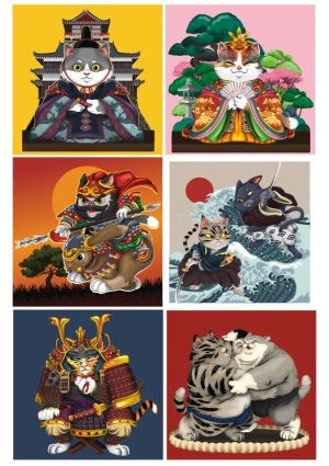 Collection of Samurai and Traditional Japanese Warrior Cats Free Vector